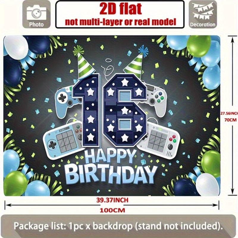 1pc 16th Birthday Party Background Banner - Vibrant Game Controllers and Balloon Design, Polyester Fabric Banner
