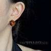 Amber stud earrings women's silver needles retro Hong Kong style temperament versatile earrings earrings