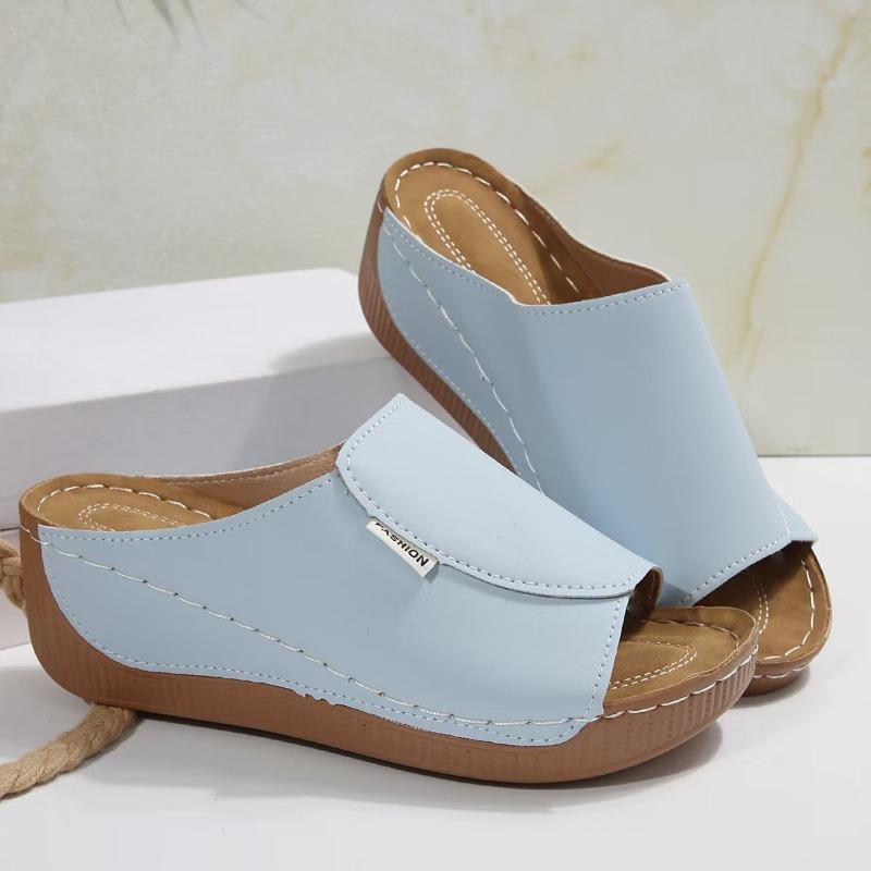 Women's Shoes Summer New Comfortable Wedge Slippers Simple Outer Wear Thick-soled Wedge Slippers