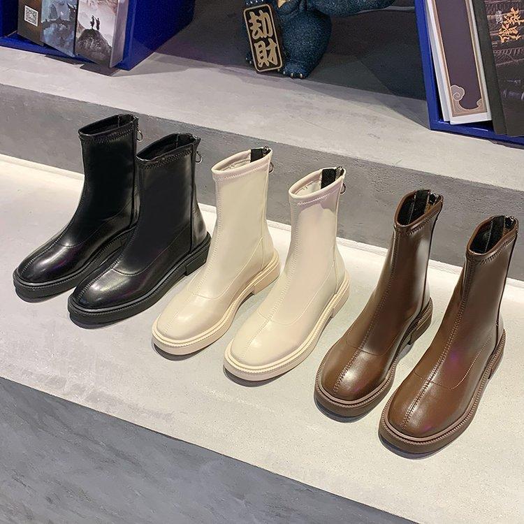 Soft Leather Skinny Martin Boots Autumn ins Chelsea Skinny Single Boots Women