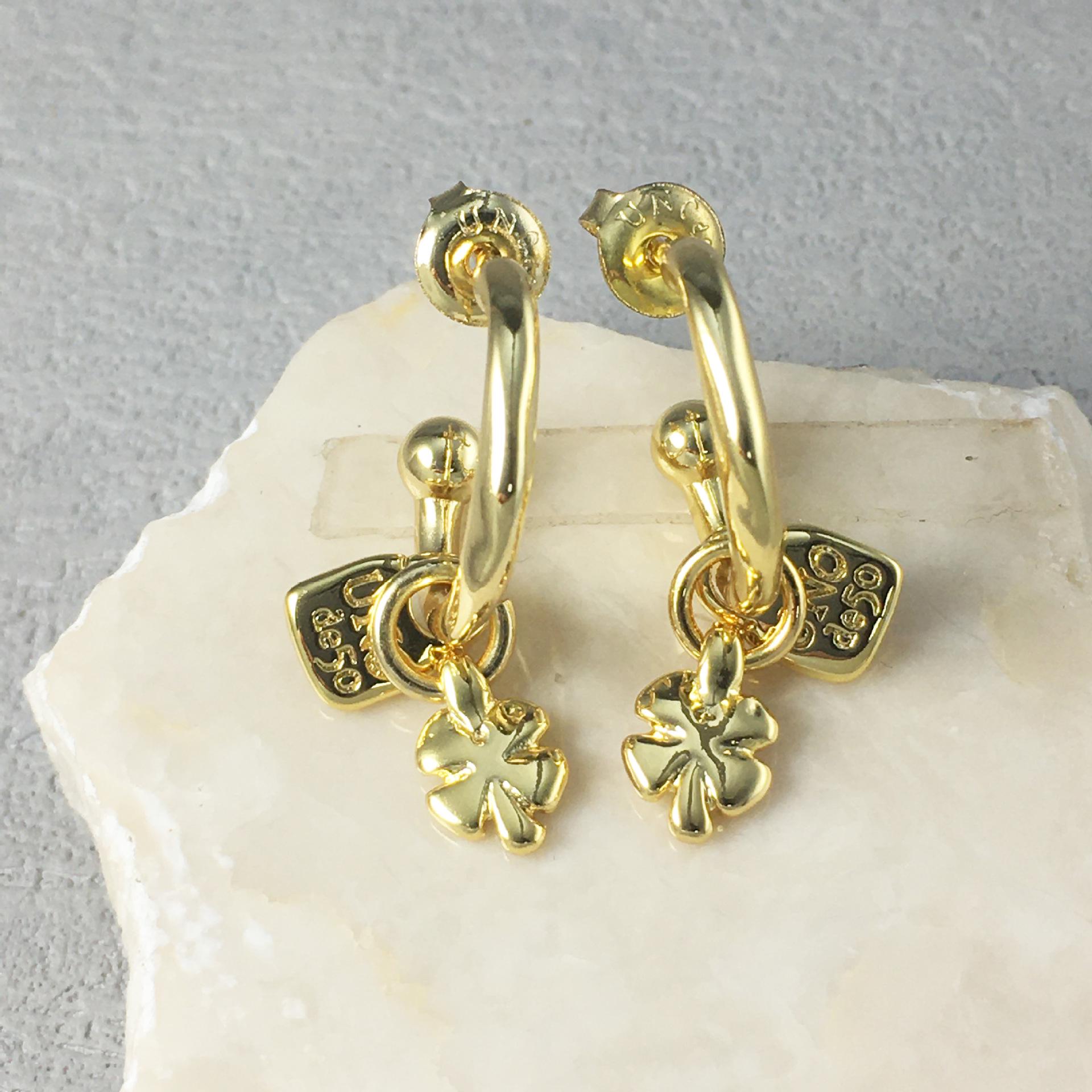 Gold-Plated Four-Leaf Clover Earrings - Elegant Jewelry Gift for Girlfriend Floral