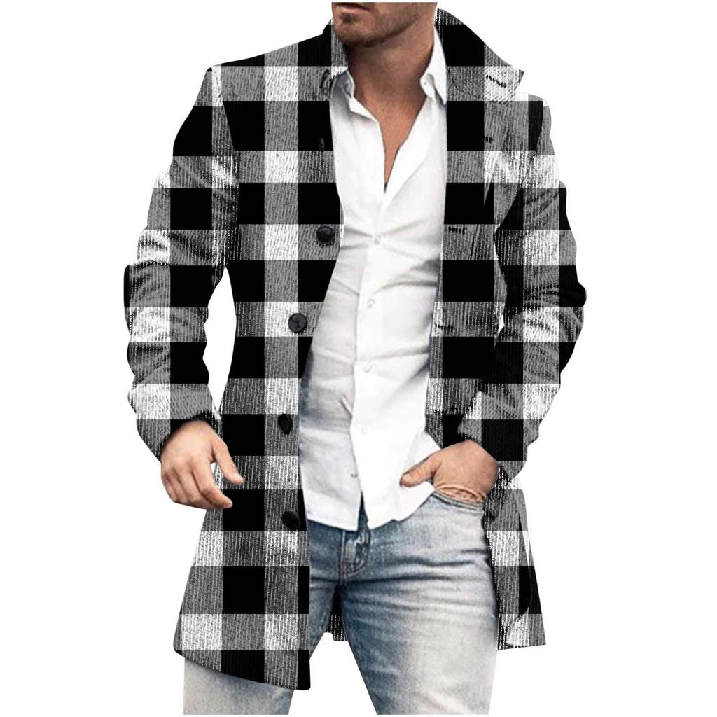 Spring New Men's Pocket Versatile Daily Retro Stand Up Collar Medium Long Woolen Coat Men's Casual Coat Men's Clothing