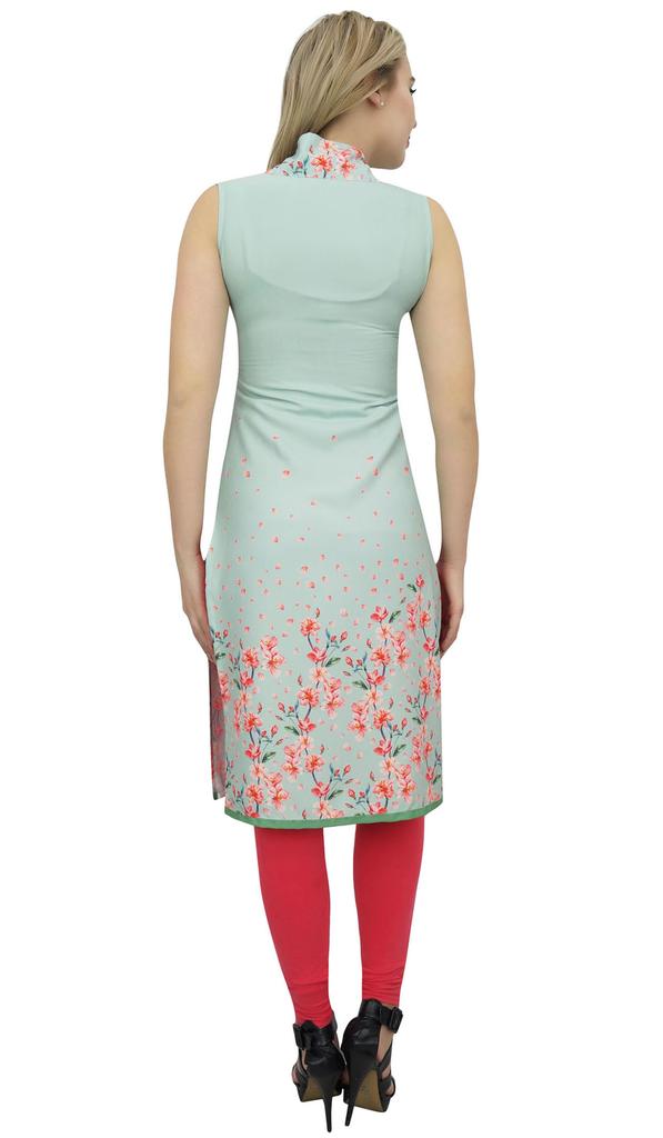 Bimba Women's Sleeveless Black Floral Printed Tunic Designer Kurta Kurti-10