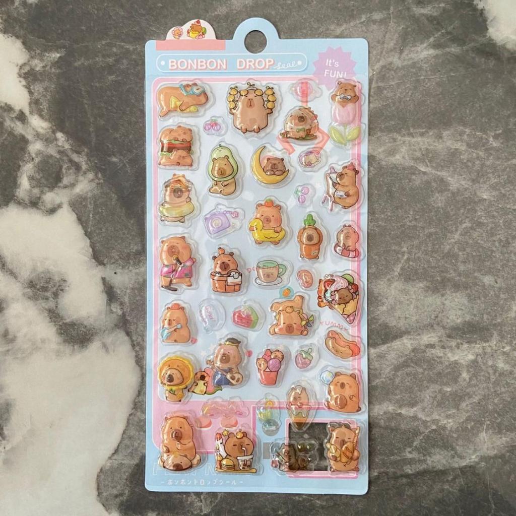 Capybara 3D Embossed Cartoon Animal Bubble Sticker - Cute Capybara Phone Decoration
