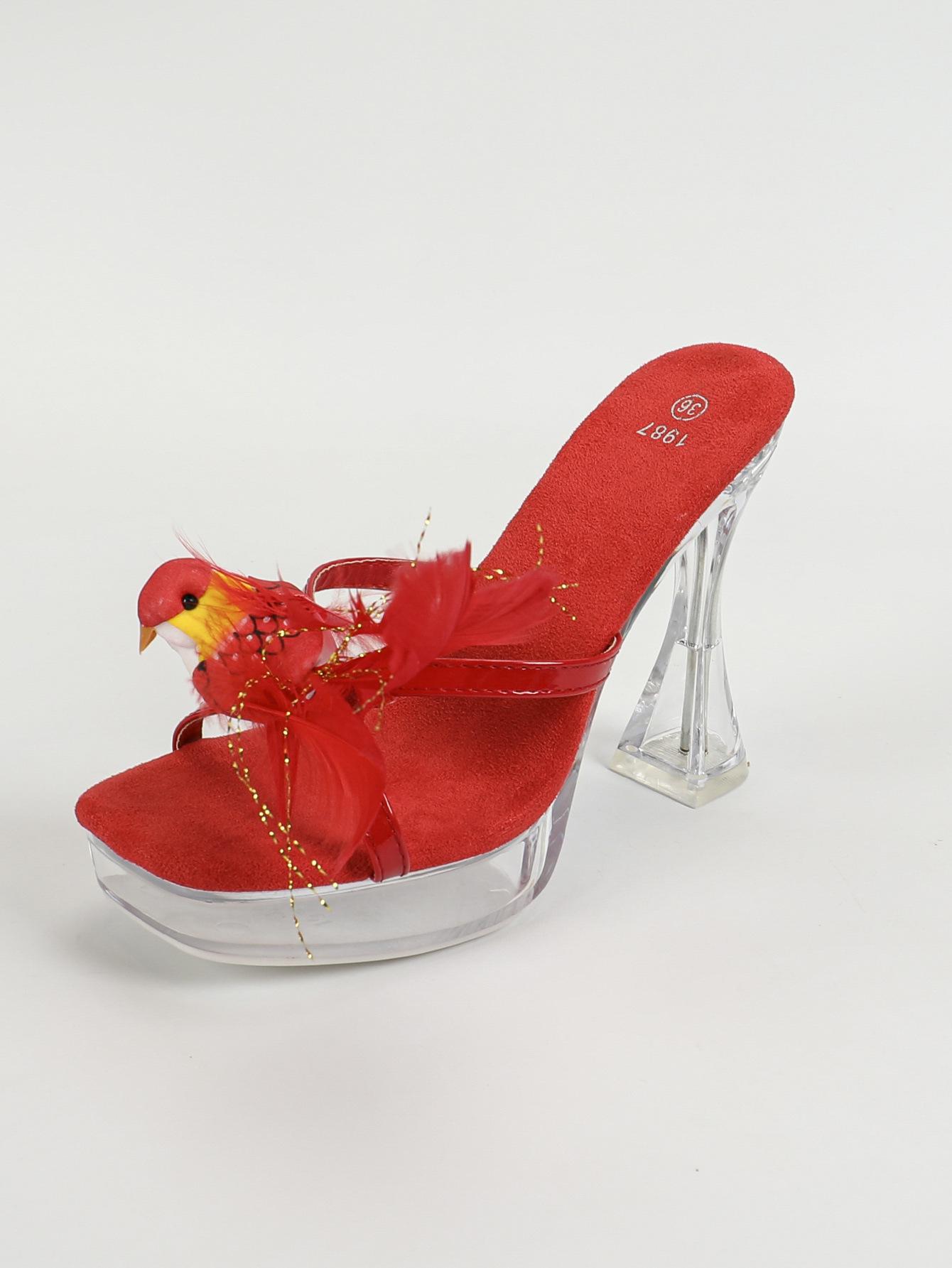 

Мода 12СМ Новая Сексуальная Модель Автомобиля Мода Прозрачный Ночной Клуб Кристалл На Толстом Каблуке Квадратный Носок Противоскользящие Стразы Шлепанцы 34 красный