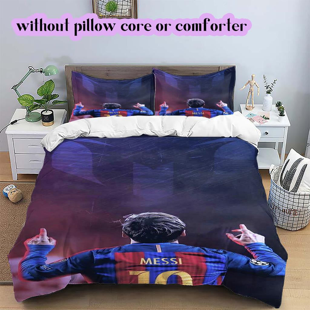 Soccer superstarPattern Bedding Quilt Set Quilt Cover Pillowcase Home Decoration Birthday Gift (1 * Duvet Cover + 2 * Pillowcase, Without Core)
