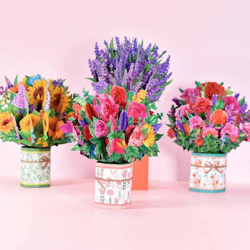 Paper Flower Bouquet Card Forever Flower Bouquet 3D Pop Up Greeting Cards For Valentines Day Graduation Day