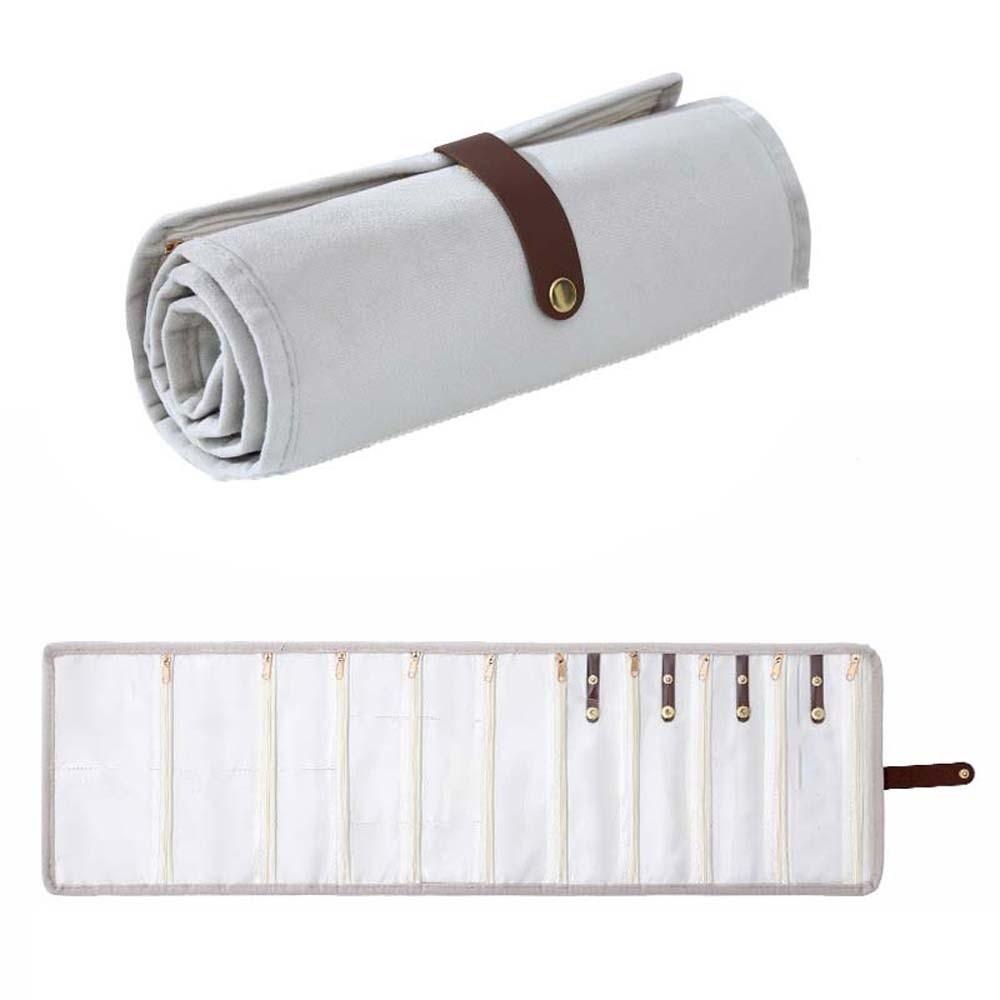Multi-pocket Rolled Jewelry Storage Bag Compact Rings Necklace Storage Pouch Women