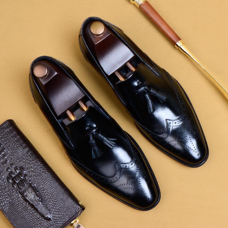 Pantofi Brogue cu Ciucuri, Bărbați, Piele Naturală, Cioplit Manual, Formal-Casual - Retro, Design Ascuțit