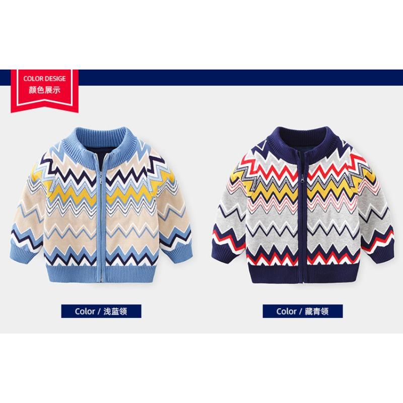 Thick Fleece Lined Striped Casual Sweater For Little Boys Kids