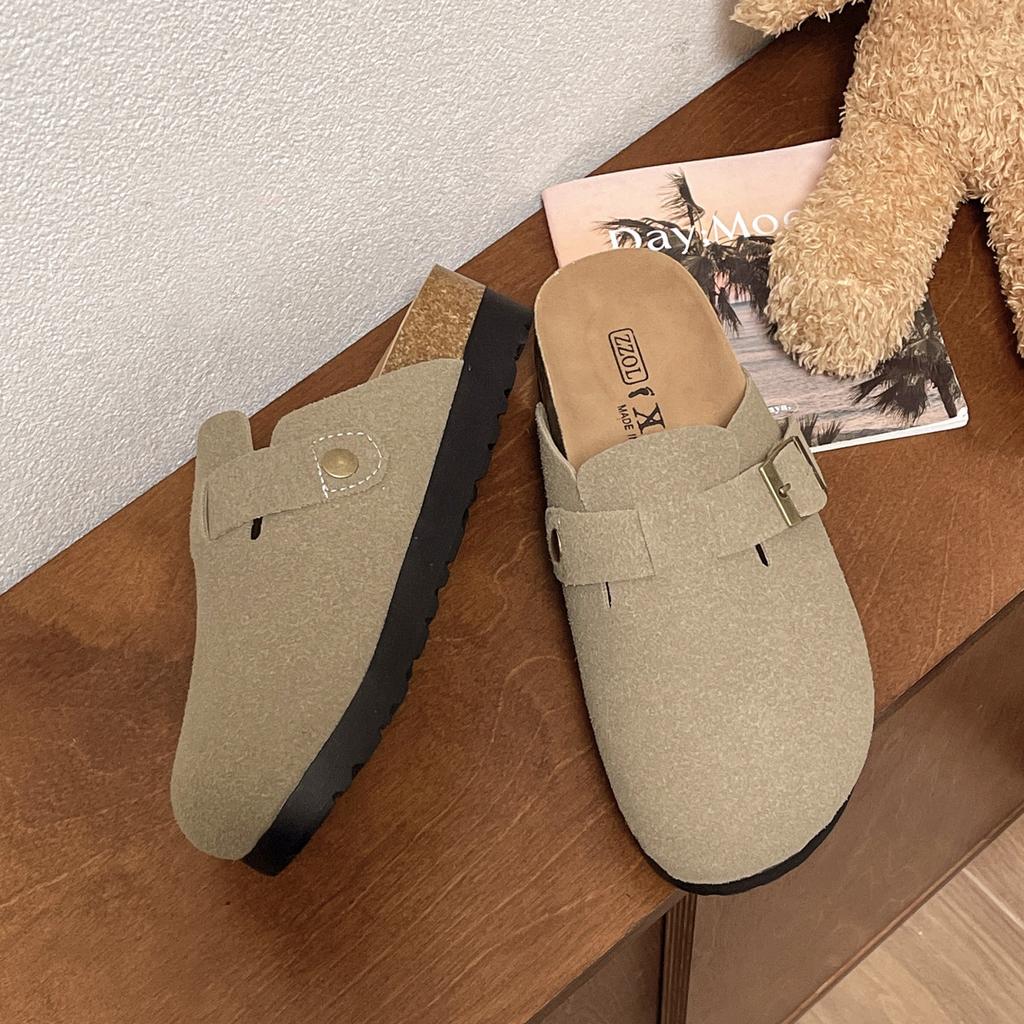 Boken Retro Schnallentasche Kopf Halbschuhe Damen Oberbekleidung 2025 Frühling neu lässig bequem dicksohlige vielseitige Hausschuhe