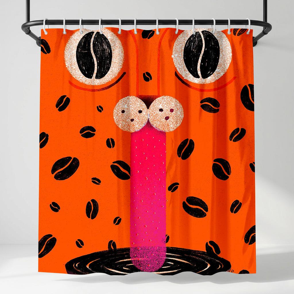 

Funny Orange Coffee Cat Shower Curtain, Creative Coffee Bean Kitten Bathroom Decor, Whimsical Animal Art Fabric Bath Curtain W60H190(CM)-1 Pcs