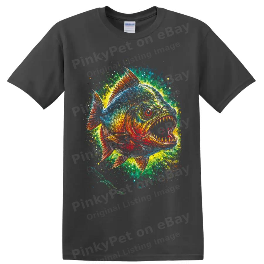 Piranha Fish T Shirt Colorful Tropical Predator Art Graphic Tee Ocean Lovers
