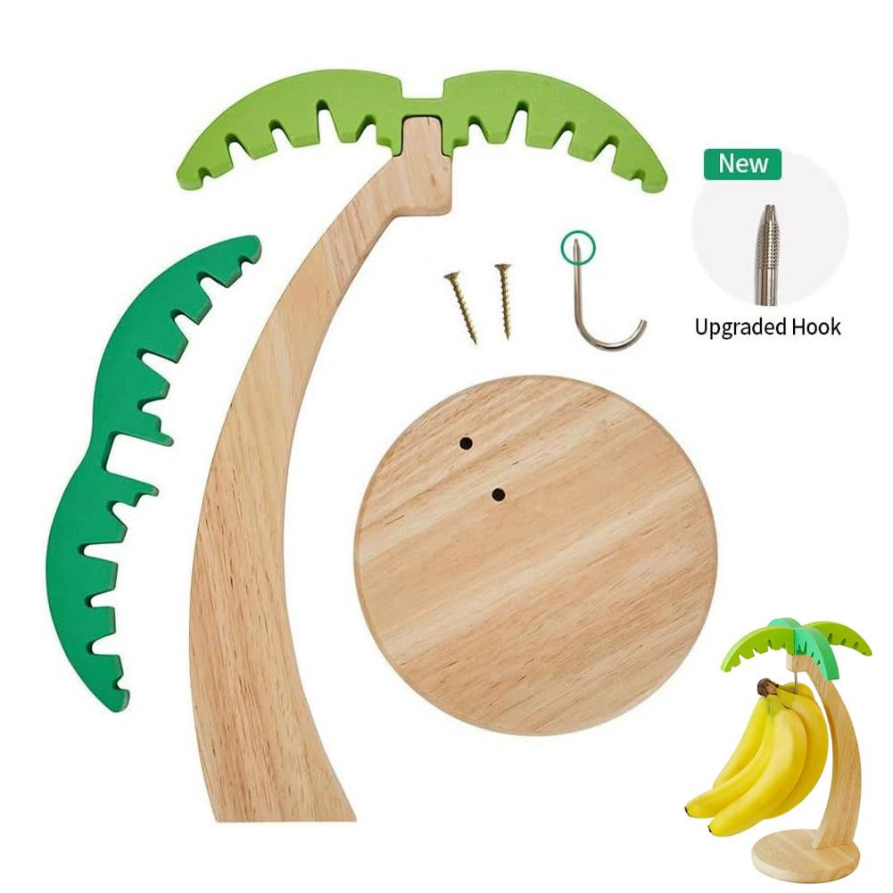 Drewniany Stojak na Banany Wiszący Stojak Kuchenny Dekoracyjny Stojak na Owoce z Hakiem Dekoracja Kuchenna