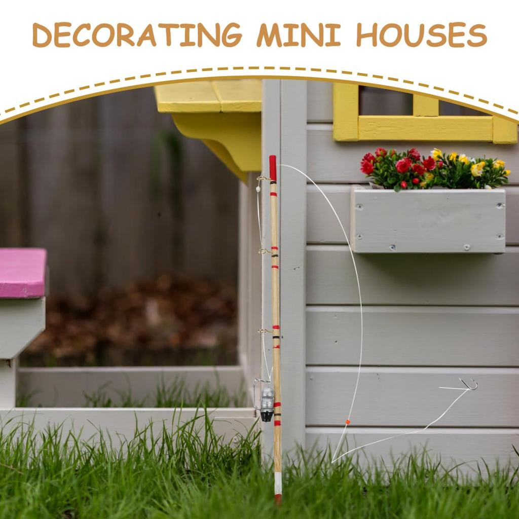 VICASKY 2-Piece Miniature Fishing Rod for Kids, Model Toys, Crafts, Dollhouses, and Decorations, Wooden