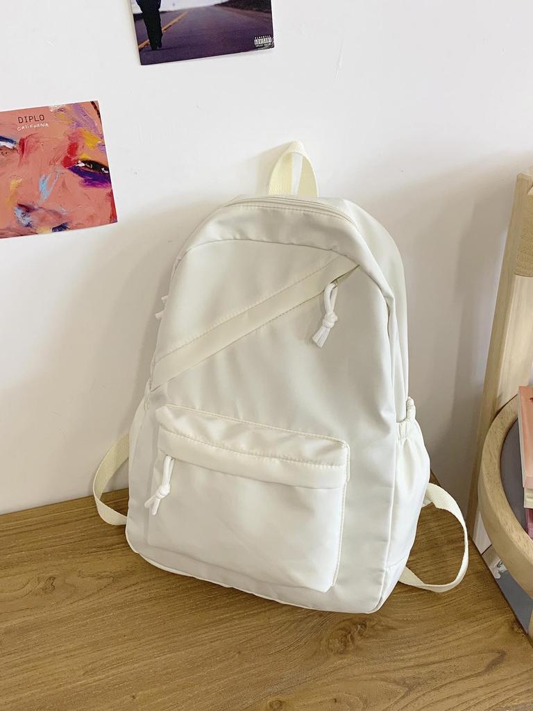 Korean Style Solid Color Nylon Lightweight Backpack - Versatile Casual Schoolbag for Students 2025, Unisex