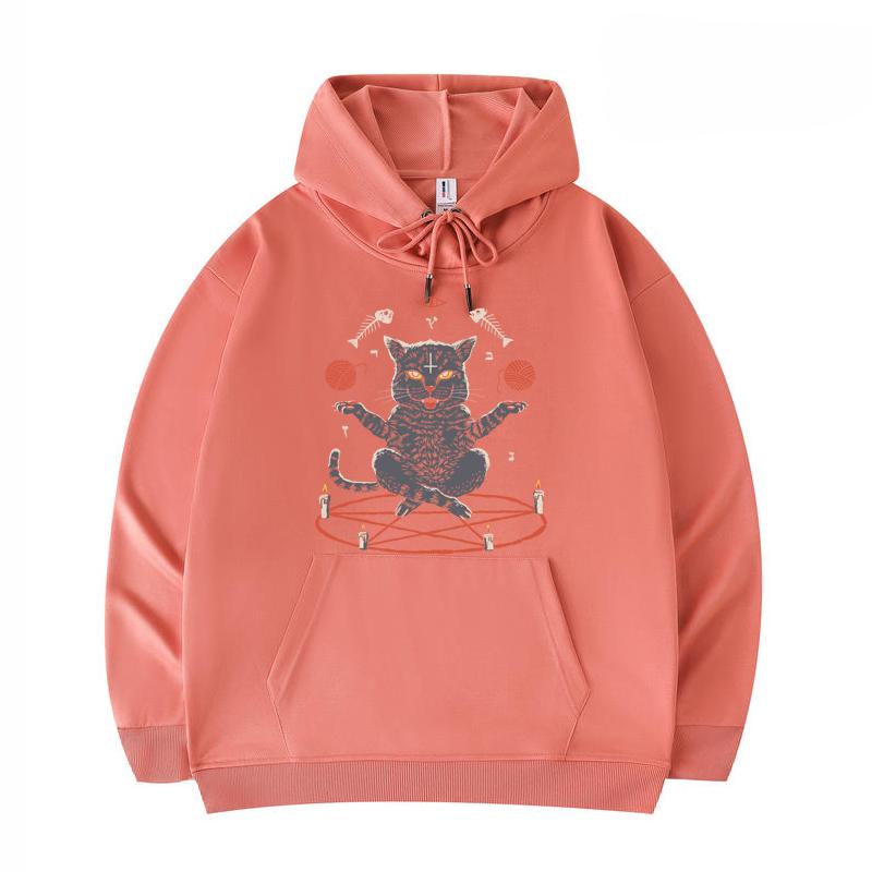 

Men s Hoodies Devious Cat Print Funny Harajuku Style Twill imitation cotton Hoodies