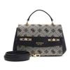 GUESS Black Taupe Handbag for Women - Melinda Logo Top Handle Bag Black Logo 331166