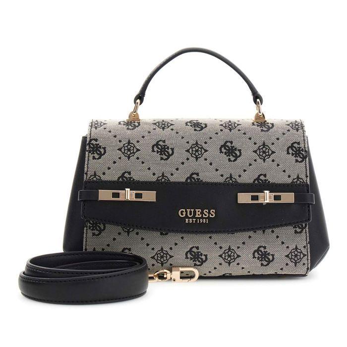 GUESS Sac à main noir taupe pour femme - Melinda Logo Top Handle Bag Black Logo 331166