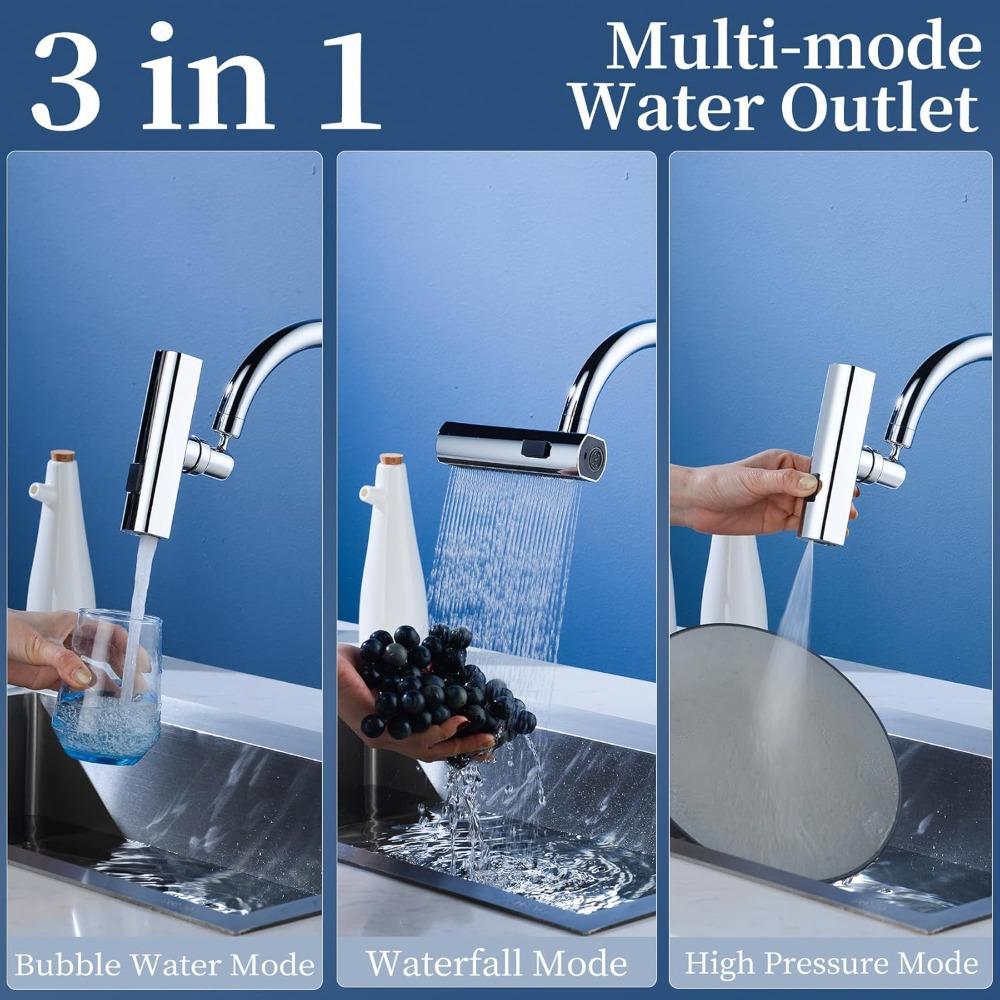 Three Mode Kitchen Faucet Multi-function Sink Artifact Waterfall Water Outlet 360° Rotation Splash-proof Faucet Bubbler Booster