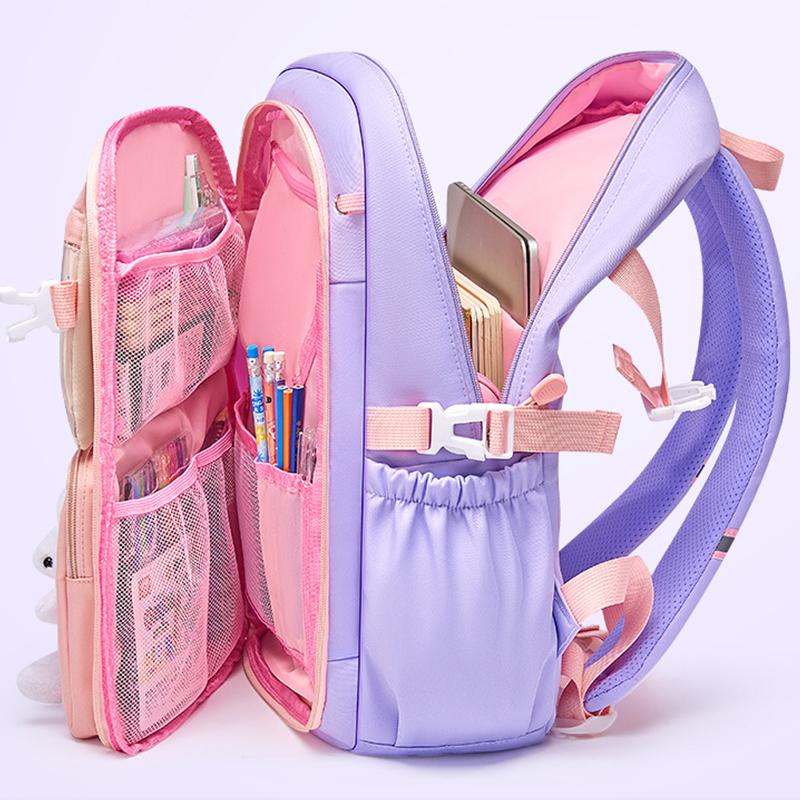 Grundschulrucksack 1.-5. Klasse Niedliche bunte Schultasche für Mädchen Wasserdicht Große Kapazität Cartoon-Hase Mochila Escolar
