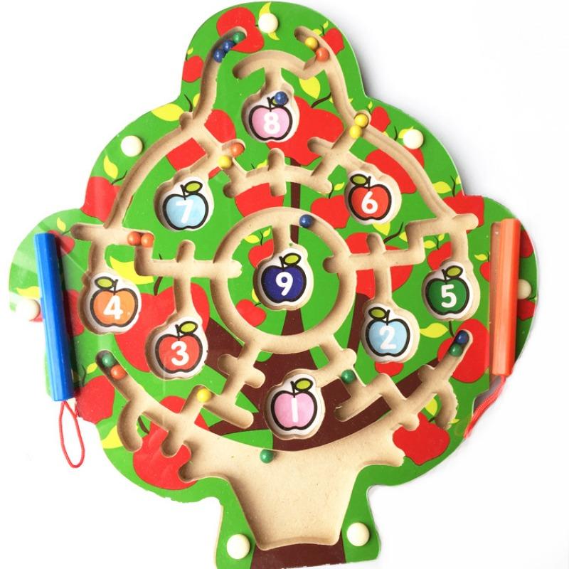 Wooden Magnet Beads Labyrinth Magnetic Maze Puzzle Educational Board Game Interactive Labyrinth Toy for Children Toddlers