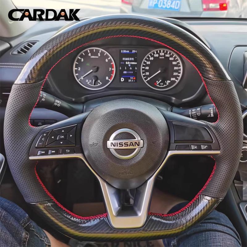Full Black Carbon Leather Car Steering