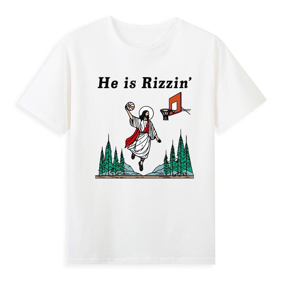 He Is Rizzin Funny Easter Jesus Play Basketball Christian Faith TShirt S