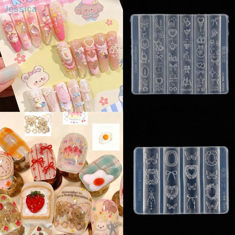 Cute Cartoon Nail Art Silicone Molds - Bear/Bow/Cake Shaped 3D Nail Decor Molds For DIY Manicure, Nail Art Supplies