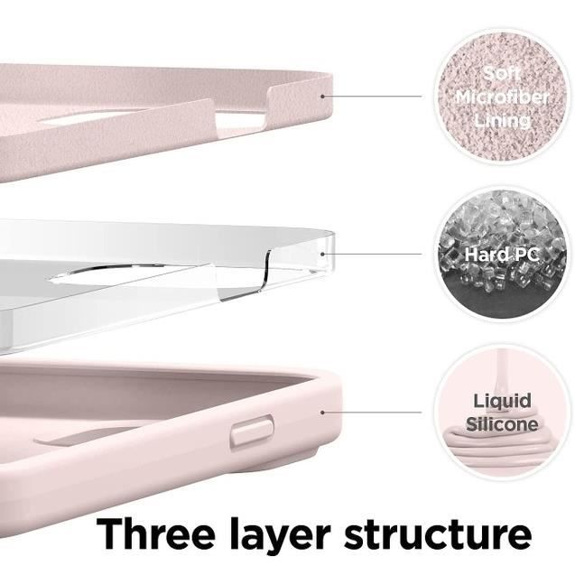 Coque en Silicone Premium Antichoc à 3 Structure Housse Protecion Pour Téléphone iPhone 13 (6.1''),Rose