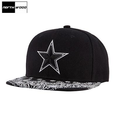 Boné snapback hip hop de alta qualidade, bordado em tela, estampa de estrela de cinco pontas, boné hip hop