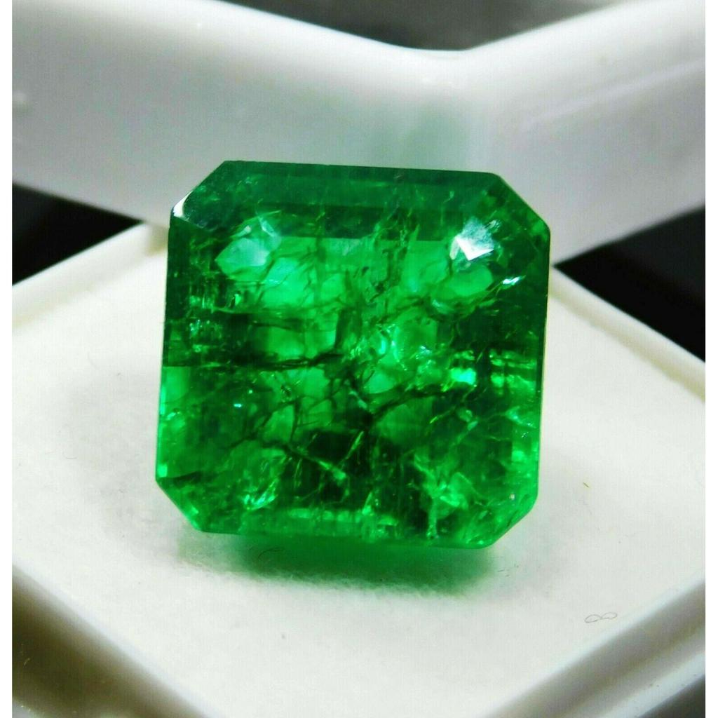 8 Ct Natural Green Emerald Square Cut CERTIFIED Rare Colombian Loose Gemstone