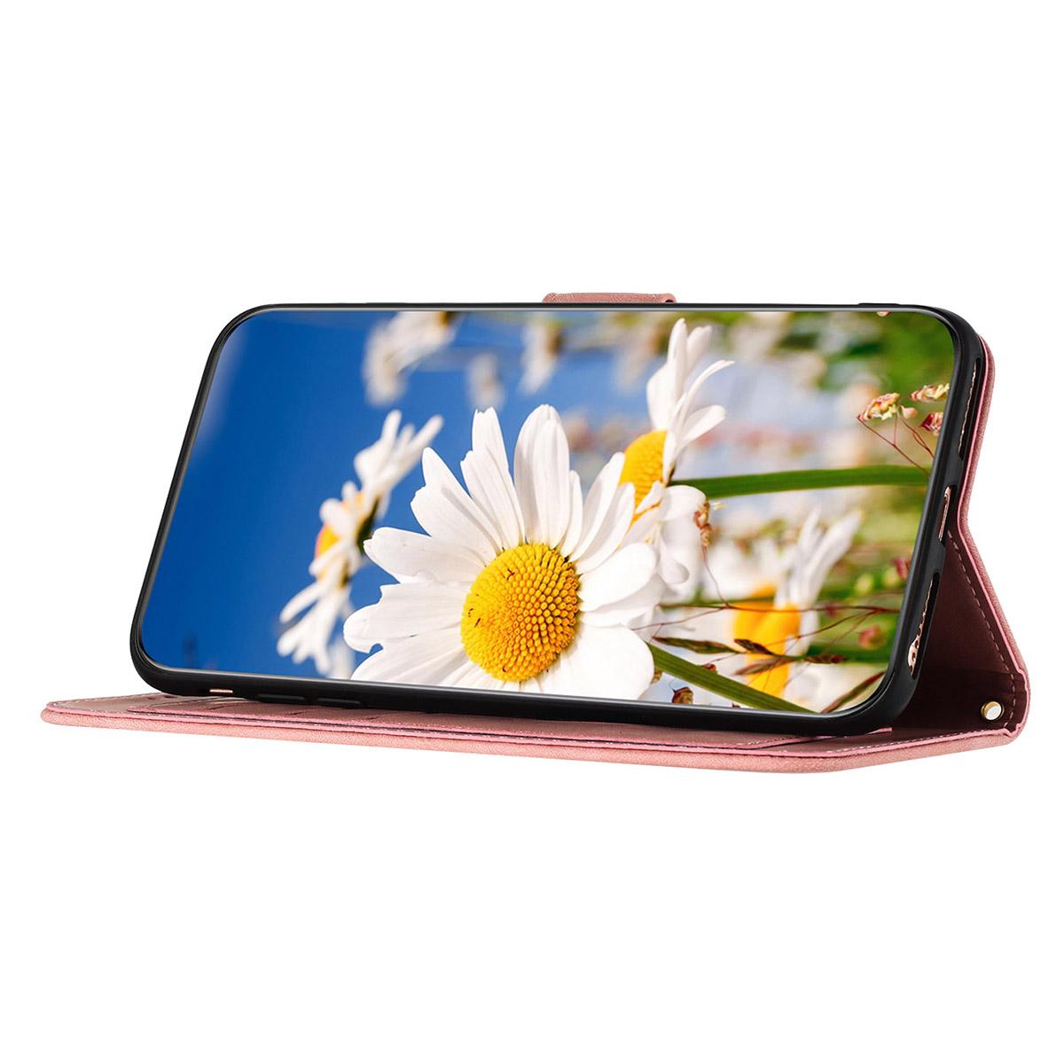 

For Samsung Galaxy S24 FE Case PU Leather Floral Phone Cover with Card Slots Pink