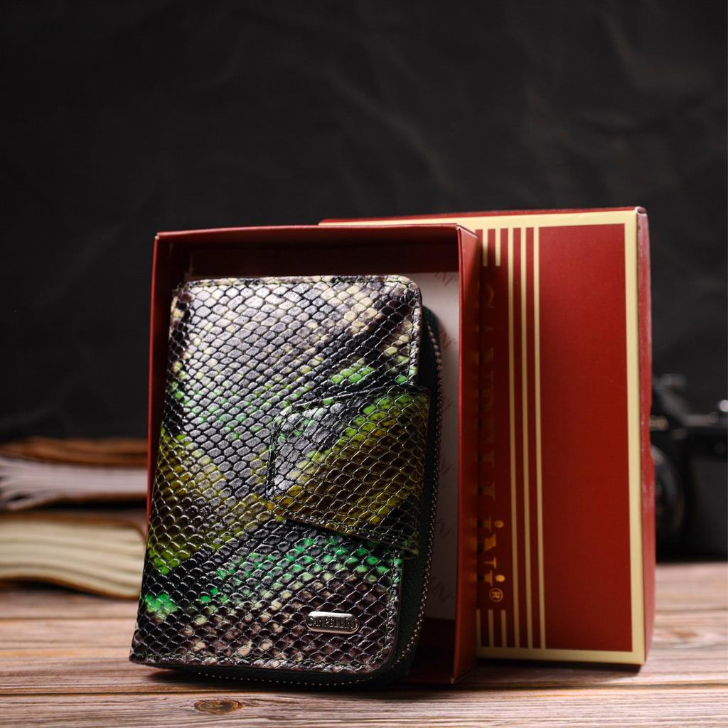 Women's Textured Vertical Purse with a Zipper Coin Holder Made of Genuine Leather with Snake Embossing CANPELLINI 21732 Multicolored
