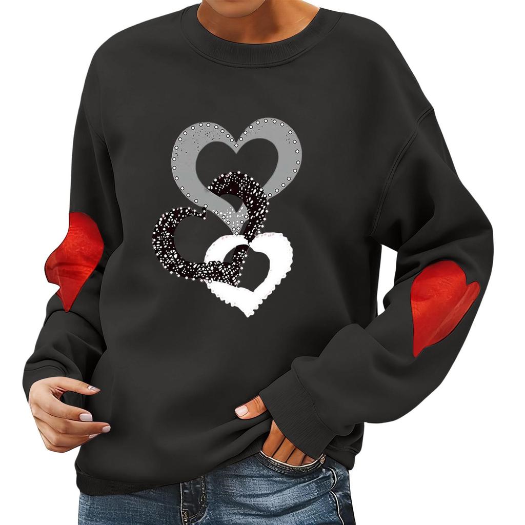 Ladies' Valentine's Day Printed Casual Long Sleeved Sports Hoodie Top