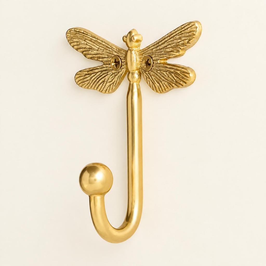 Brass Dragonfly Wall Hook Elegant with Backplate Versatile