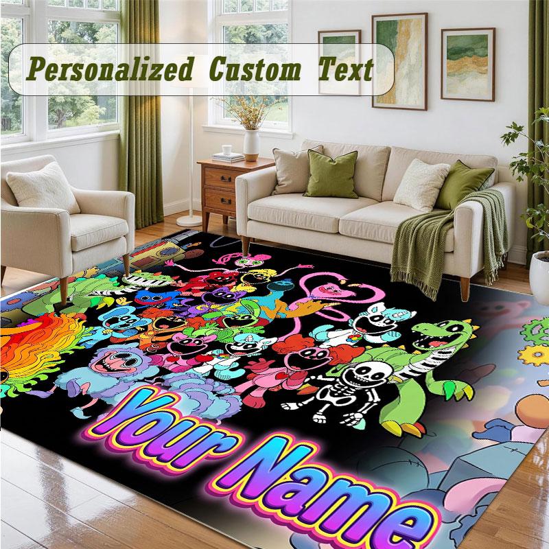 Crystal Velvet Square Rug Custom NamePoppy Playtime Pattern Non Slip Home Floor Decor Rug