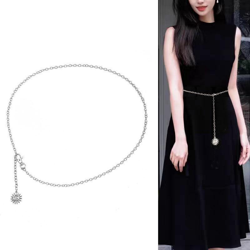 

Изящная элегантная металлическая поясная цепочка со стразами, идеально подходящая для женских модных нарядов Silver Simple Chain