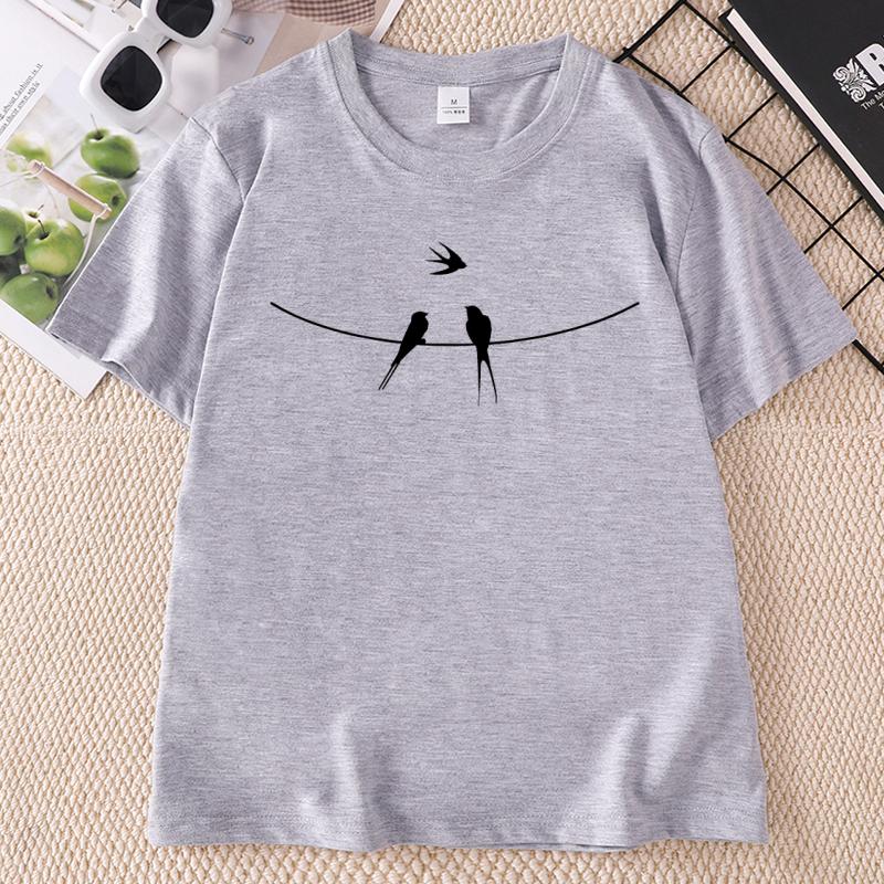 Birds on Wire T Shirt Unisex Casual Natural Lover TShirt Casual Round Neck Print Short Sleeve Tshirts Wo Clothing