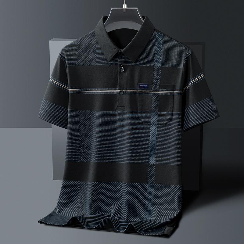 

Men s Short Sleeve Button Summer Pullover Striped Pockets T-shirt Casual Formal Turn-down Collar Vacation Tops S чёрный