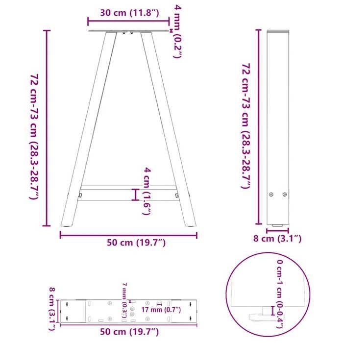 VidaXL Dining Table Legs In A-Shape, 2 Pieces, Black, 50 X (72-73) Cm, Steel 4012844