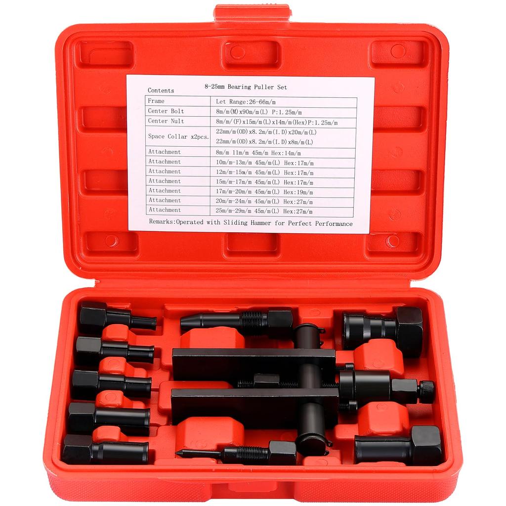 DASBET Pilot Bearing Puller Internal Grip Wheel Inner Bearing Remover Tool Bearing Extraction with Case Set, Type, 8mm-29mm, Kit, Tool, (Red)