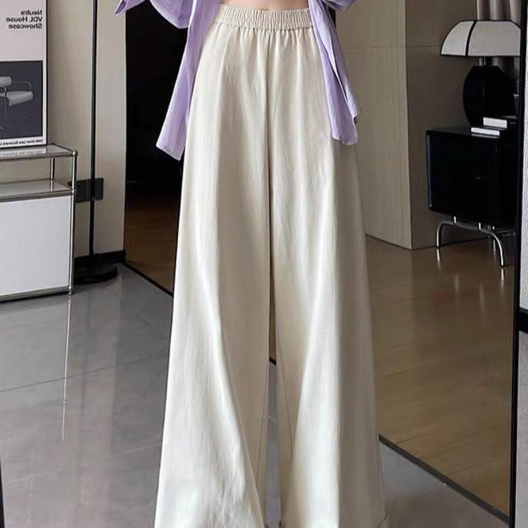 Women's Spring/Summer 2026 Sweet Ruffle Lace Wide-Leg Pants - Elastic Waist, Slimming, Soft, and Smooth Casual Wear
