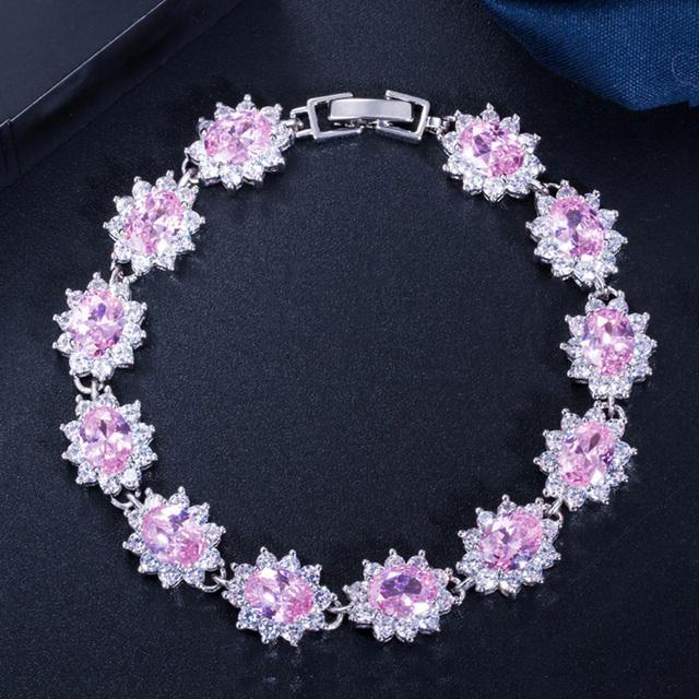 

Pera Elegant Silver Plated Light Pink Cluster Flower Shape Big Cubic Zirconia Stone Jewelry Bracelets Bangles for Women B013 розовый
