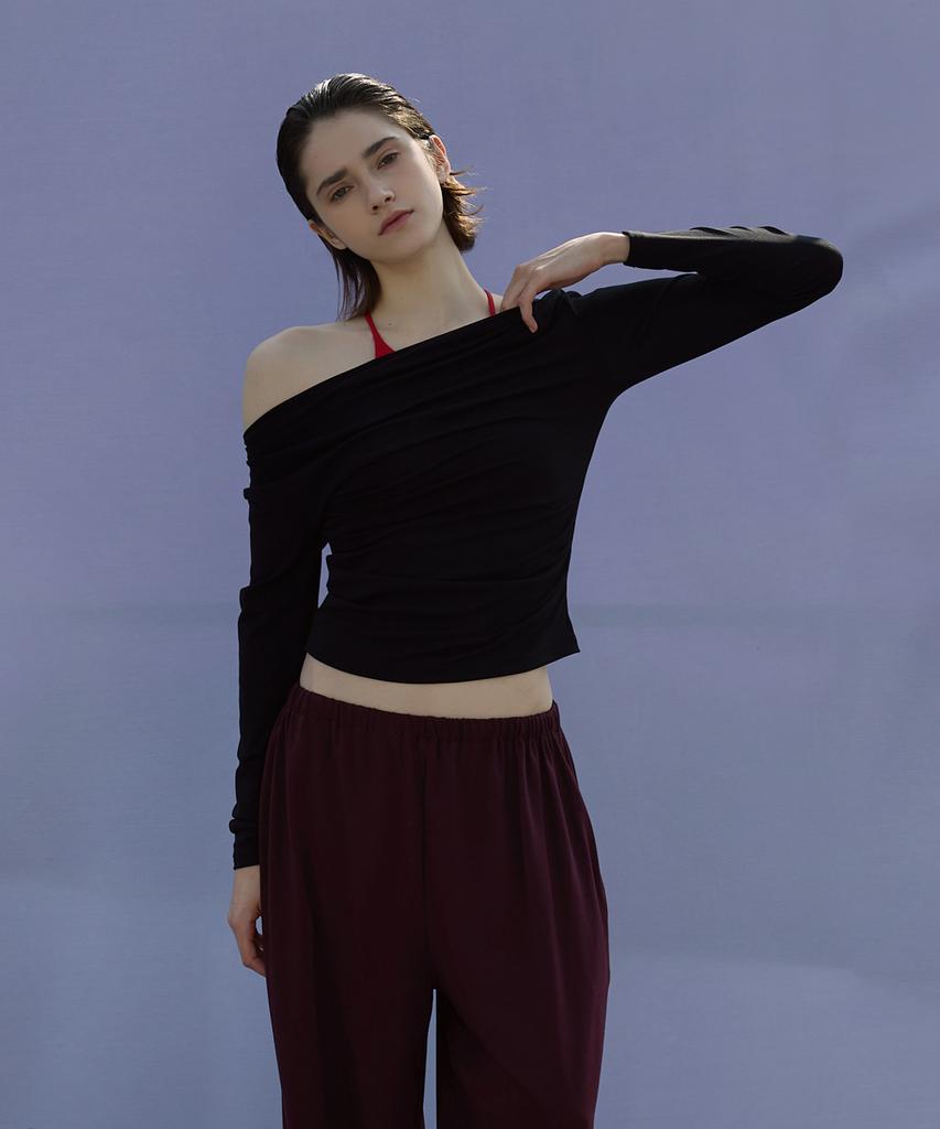 Debiweeo Drape Two-Way Long Sleeve Devi-T0143-Black