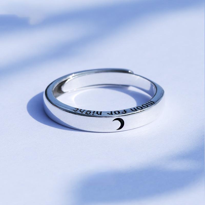New Adjustable Size Ring Sun Moon Couple Ring Simple Silver Open Ring Men's and Women's Couple Engagement Jewelry Gifts