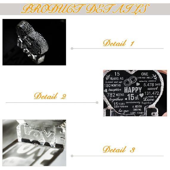 H&D HYALINE & DORA 15 Year 15th Wedding Anniversary Paperweight, Crystal Sculpture Keepsake Gifts, Personalized Crystal Engraved Heart Marriage