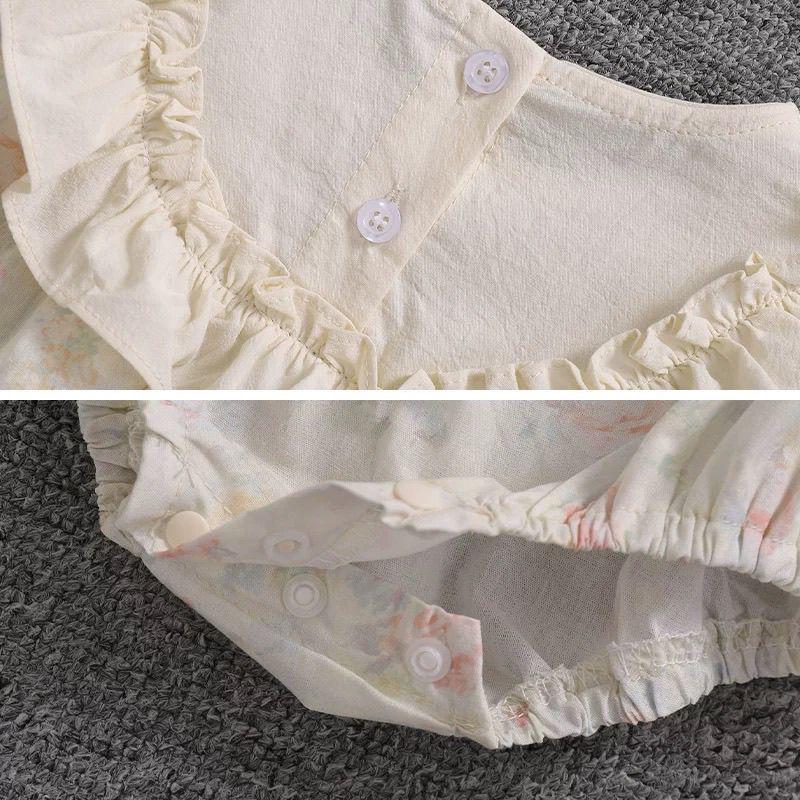 Retro Floral Baby Girl Romper with Lace Collar, Long Sleeves, and Hat - Spring/Autumn Collection