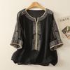 Mother's Summer T-shirt Tencel Linen Loose Casual Women's Blouse Solid Color Short-sleeved Bottoming Shirt