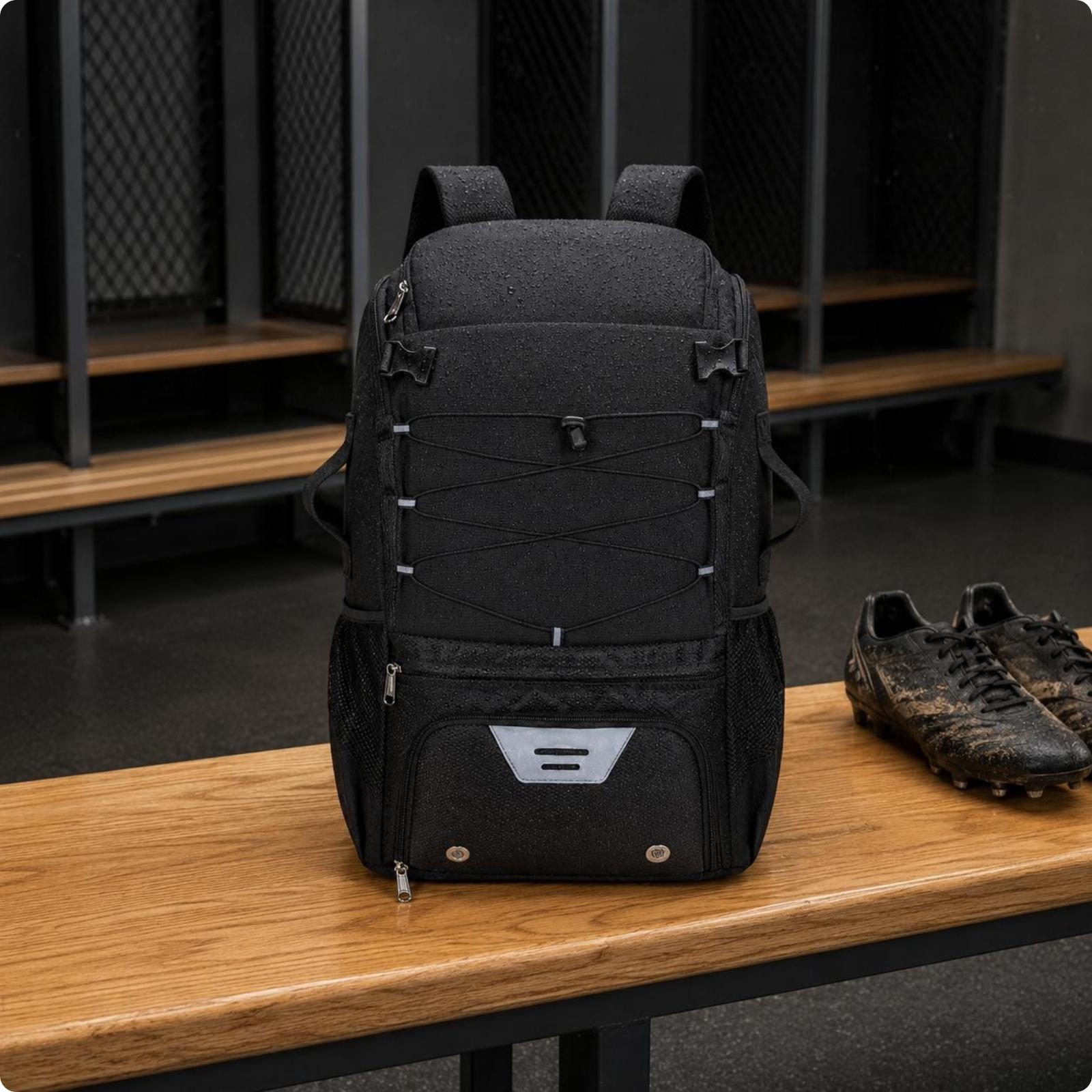 Shoe Compartment Backpack Padded Shoulder Straps Sports WaterResistant Sport Bag Black